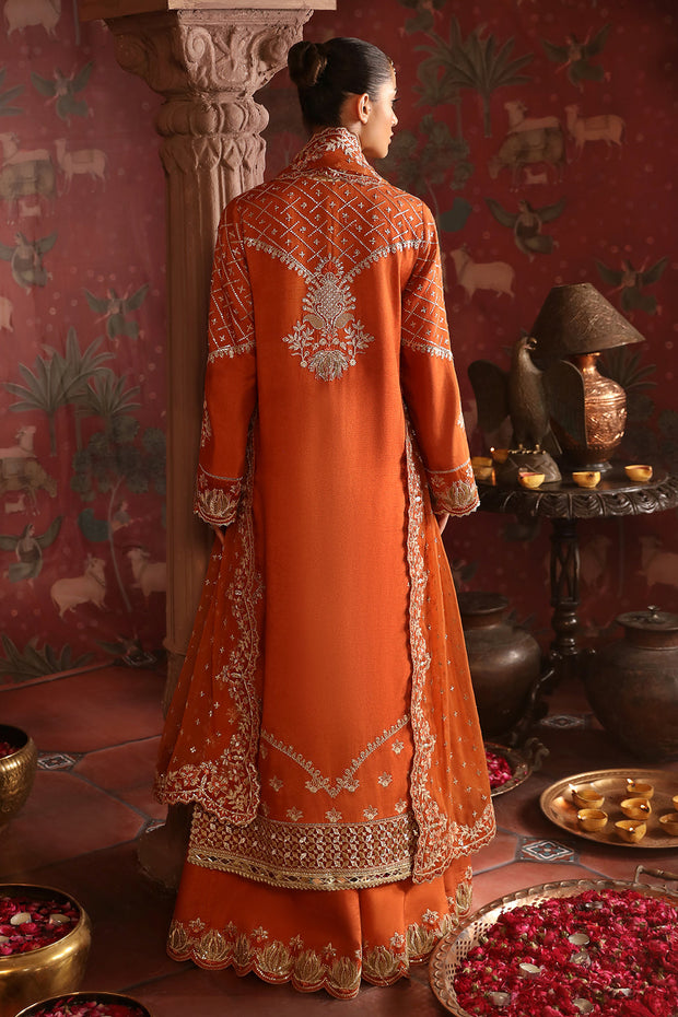 New Luxury Orange Embroidered Pakistani Wedding Dress Kameez Sharara