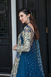 New Luxury Pakistani Wedding Dress Embroidered Gown Pishwas in Blue Shade