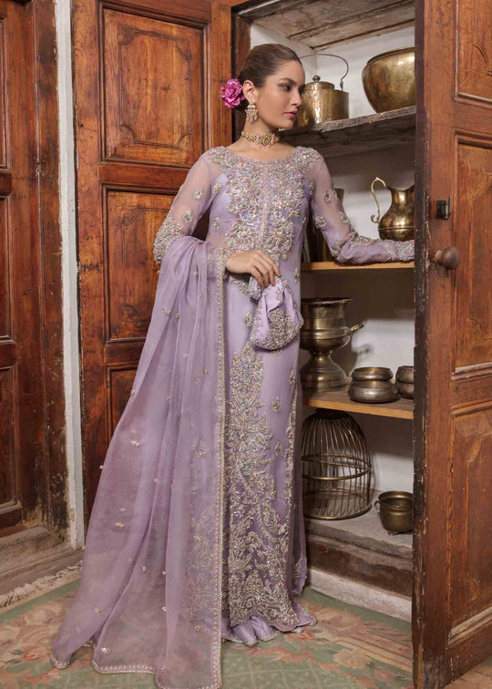 New Luxury Pastel Lilac Embroidered Pakistani Wedding Dress Kameez Sharara