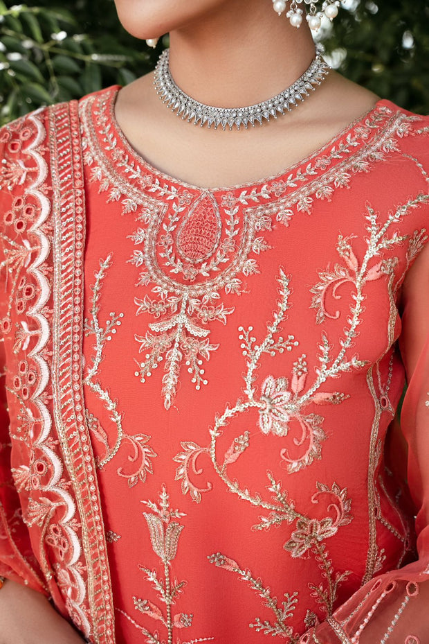 New Luxury Peach Embroidered Pakistani Salwar Kameez Dupatta Suit 2023