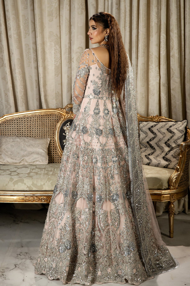 New Luxury Pink Embroidered Pakistani Wedding Dress in Pishwas Frock Style 2023