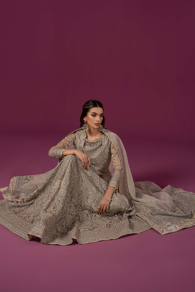 New Luxury Silver Shade Maria B Embroidered Pakistani Party Dress