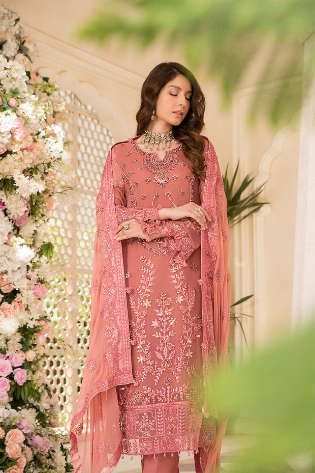 New Luxury Tea Pink Embroidered Pakistani Salwar Kameez Dupatta Party Dress 2023