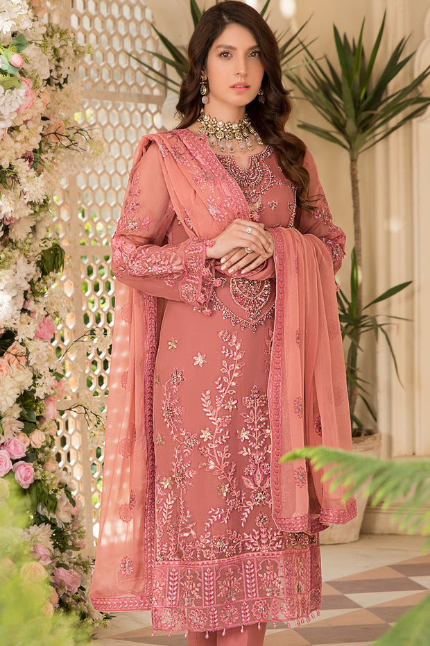 New Luxury Tea Pink Embroidered Pakistani Salwar Kameez Dupatta Party Dress