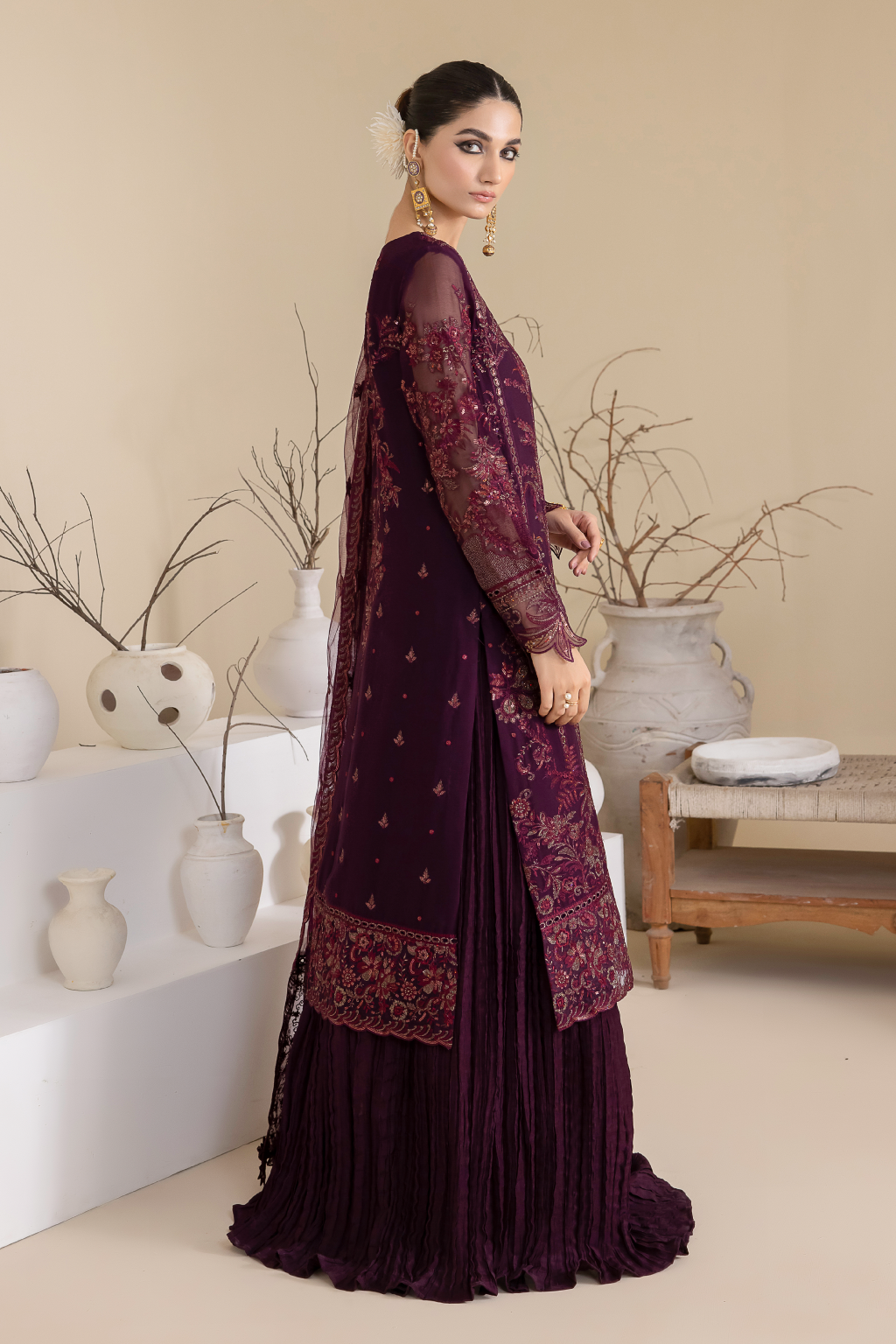 New Magenta Embroidered Pakistani Salwar Suit Party Wear Sharara Style 2024