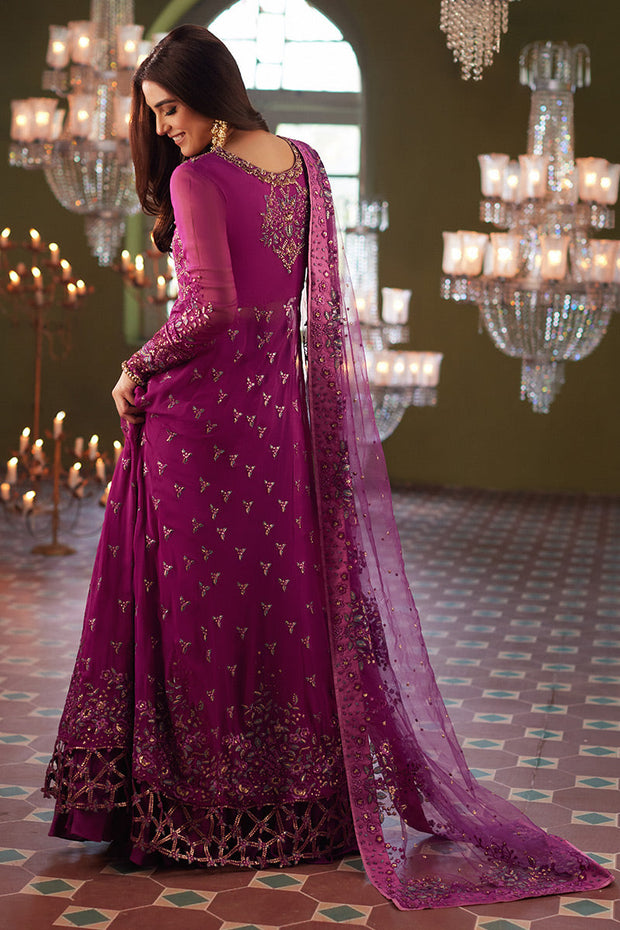 New Magenta Embroidered Pakistani Wedding Dress in Long Frock Style