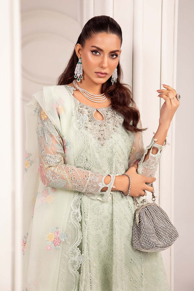 New Maria B Luxury Formal Light Green Embroidered Pakistani Party Dress 2024