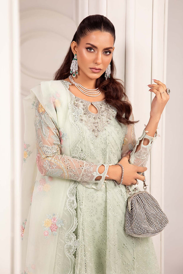 Maria B Luxury Formal Light Green Embroidered Pakistani Party Dress Nameera by Farooq Maria B Luxury Formal Light Green Embroidered Pakistani Party Dress Nameera by Farooq