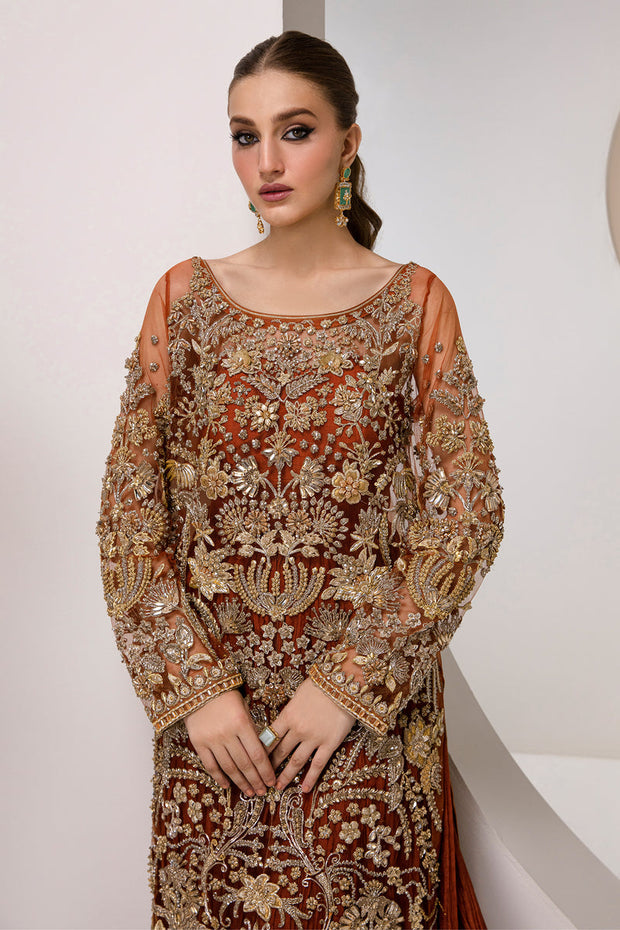 New Maroon Long Kameez Pakistani Wedding Dress in Crushed Sharara Style