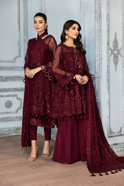 New Maroon Net Heavily Embroidered Pakistani Gown Style Party Dress 2023