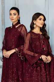 New Maroon Net Heavily Embroidered Pakistani Gown Style Party Dress