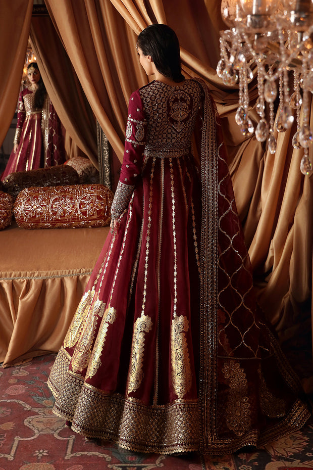 New Maroon Red Embroidered Pakistani Wedding Dress Long Pishwas Frock 2023