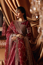 New Maroon Red Embroidered Pakistani Wedding Dress Long Pishwas Frock