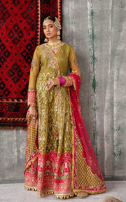 New Mehndi Green Embellished Pishwas Style Pakistani Wedding Dress 2023