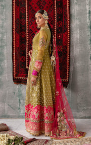New Mehndi Green Embellished Pishwas Style Pakistani Wedding Dress