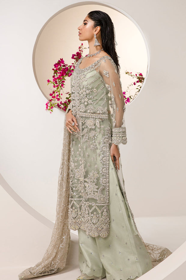 New Mint Green Embroidered Pakistani Wedding Dress Kameez Gharara 2023