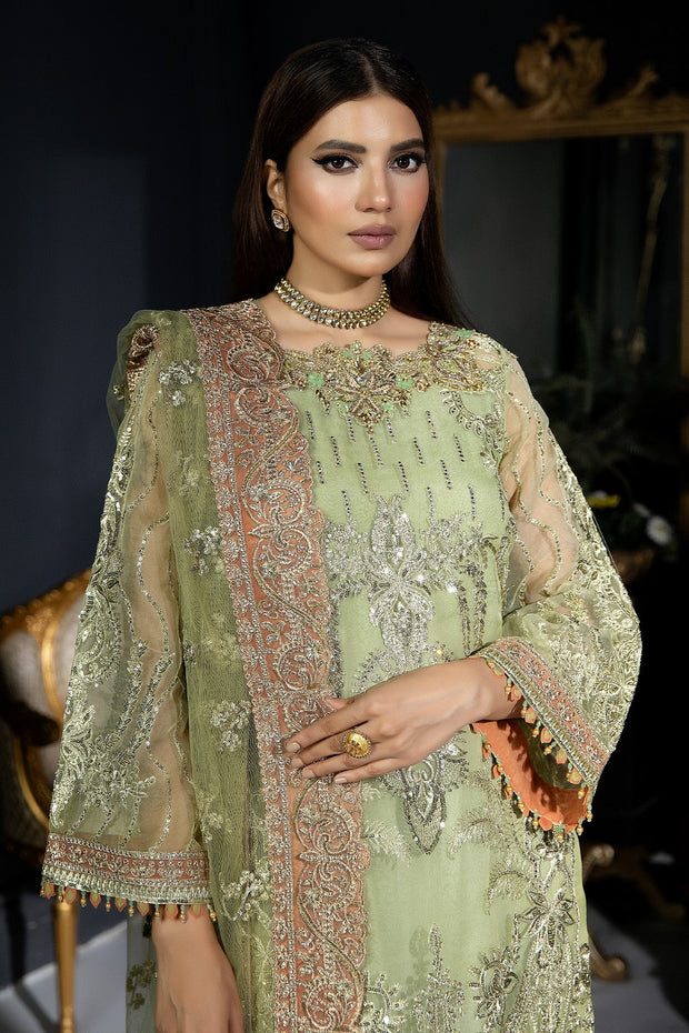 New Mint Green Embroidered Pakistani Wedding Dress in Kameez Trousers Style