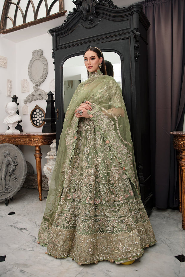 New Mint Green Heavily Embellished Pakistani Wedding Dress in Pishwas Style
