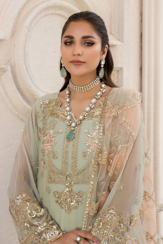 New Mint Green Heavily Embroidered Chiffon Pakistani Salwar Kameez Suit