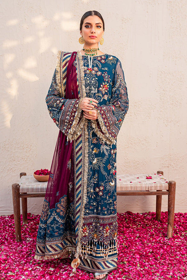 New Multicolored Embellished Blue Pakistani Kameez Sharara Wedding Dress