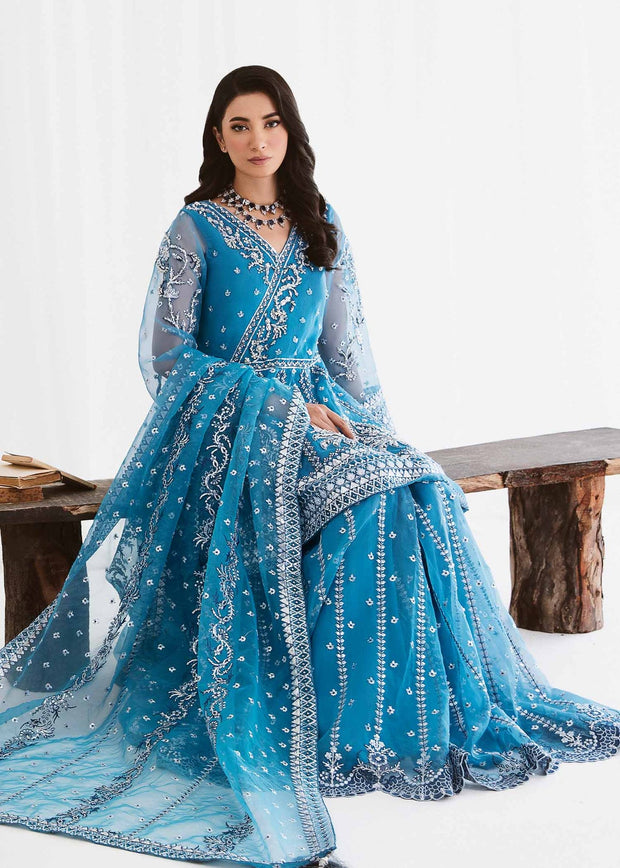 New Navy Blue Embroidered Pakistani Wedding Dress Kameez Gharara 2023