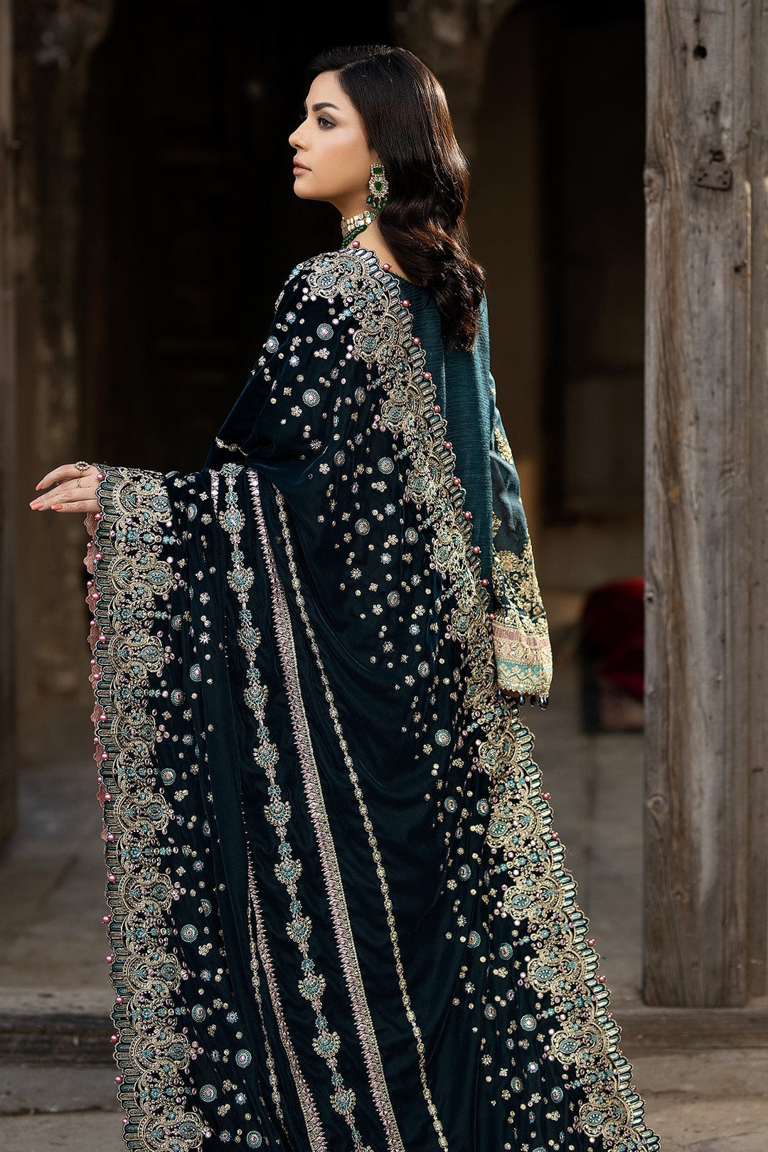 New Navy Blue Embroidered Pakistani Wedding Dress Kameez Trousers Shawl