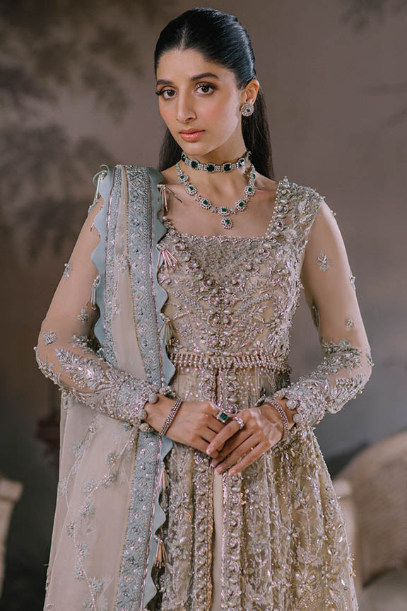 New Nude Heavily embellished Pakistani Wedding Dress Gown Pishwas Style