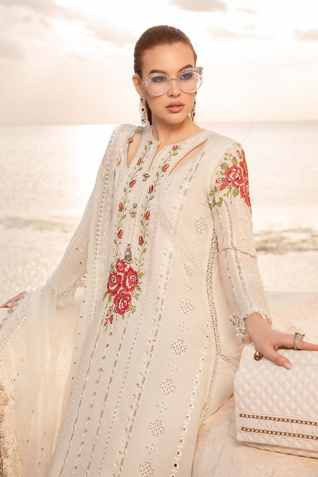 New Off White Embroidered Maria B Unstitch Lawn Pakistani Salwar Suit