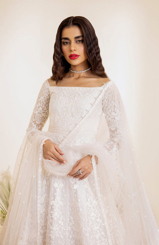New Off White Embroidered Pakistani Wedding Dress in Fairy Gown Style 2023
