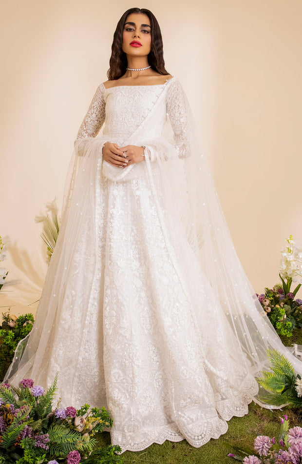 New Off White Embroidered Pakistani Wedding Dress in Fairy Gown Style