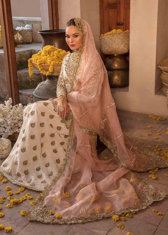 New Off White Heavily Embroidered Pakistani Wedding Dress Kameez Sharara 2023