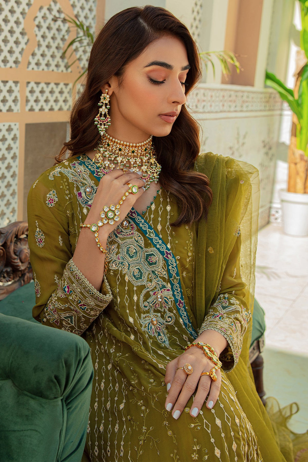 olive green pakistani dress Wedding Pishwas Frock Style – Nameera by Farooq JULY 2026