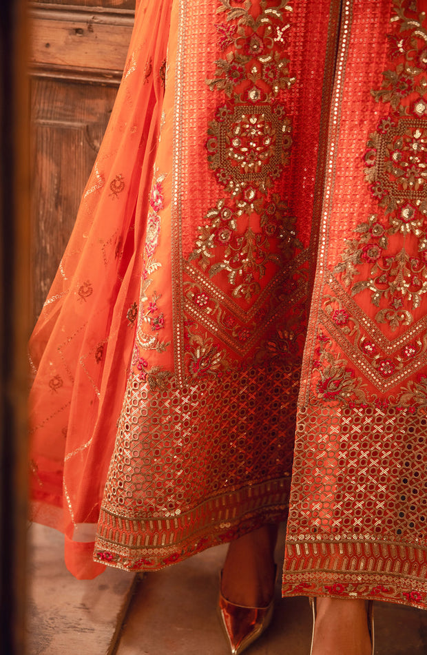 New Orange Embroidered Pakistani Salwar Kameez Luxury Chiffon Suit 2023