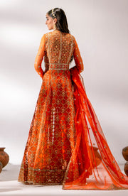 New Orange Embroidered Pakistani Wedding Dress in Gown Capri Shirt Style 2023