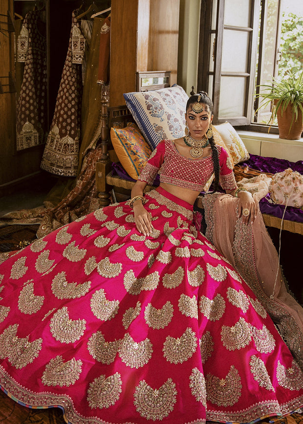 New Pakistani Bridal Dress Heavily Embellished Shocking Pink Lehenga Choli