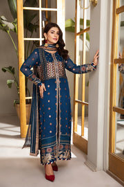 New Pakistani Embroidered Salwar Kameez Dupatta in Cobalt Blue Shade 2023