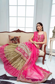 New Pakistani Pink Embroidered Kameez Crushed Sharara Wedding Dress