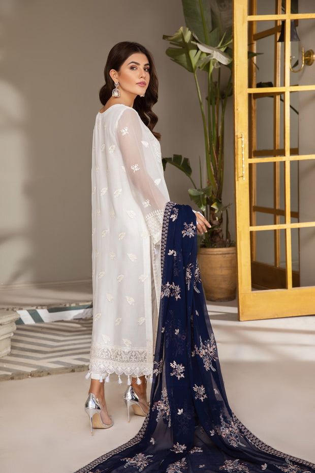 New Pakistani Salwar Kameez Embroidered Dupatta in White Shade