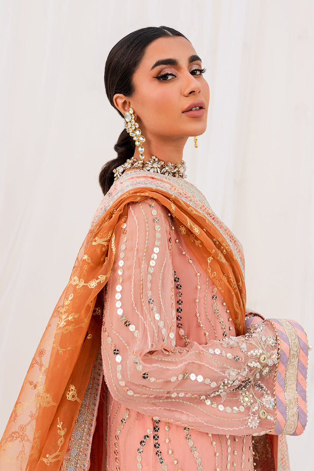 New Pakistani Wedding Dress Heavily Embroidered Peach Kameez Sharara
