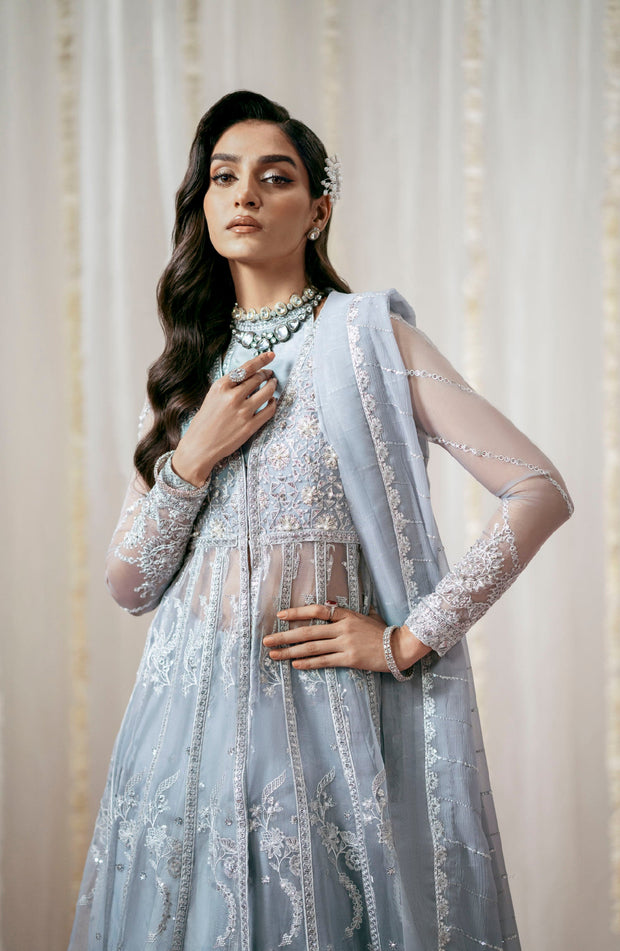 New Pakistani Wedding Dress Royal Embroidered Pishwas Frock in Grey Shade
