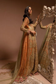 New Pakistani Wedding Dress in Pishwas Style with Organza Dupatta
