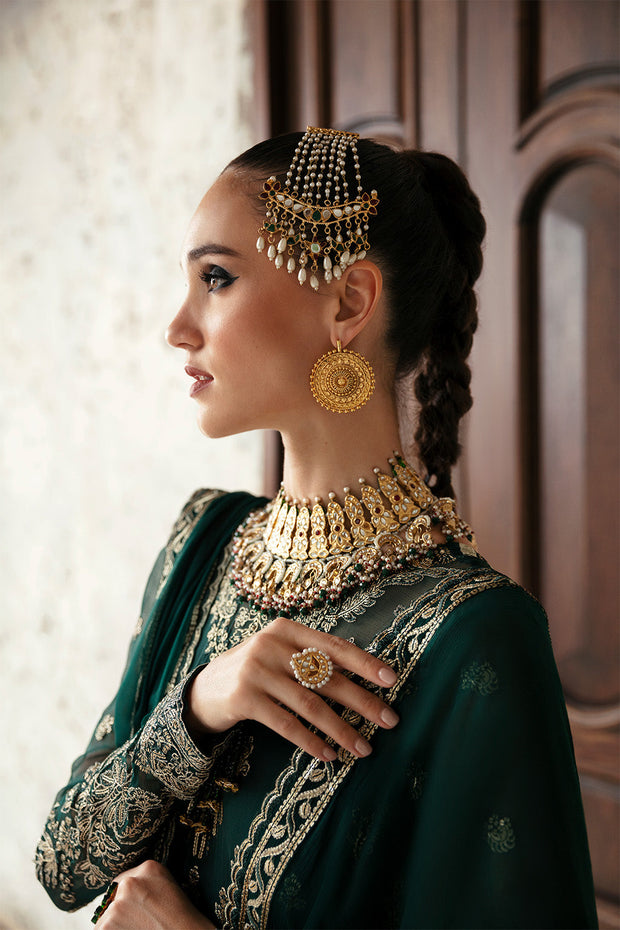 New Pakistani Wedding Wear Bottle Green Heavily Embellished Pishwas Dress