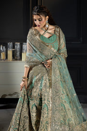 New Pastel Mint Green Embroidered Designer Pakistani Wedding Wear Pishwas