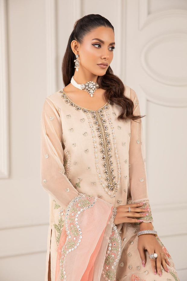 New Peach Embroidered Maria B Luxury Formal Pakistani Party Dress