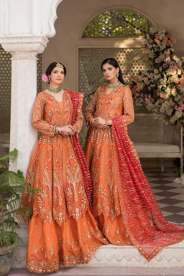New Peach Heavily Embroidered Pakistani Wedding Dress Double Layered Pishwas 2023