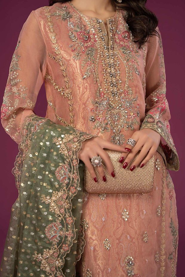 New Peach Shade Embroidered Luxury Formal Maria B Pakistani Salwar Suit 2024