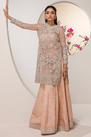 New Peach Silver Embroidered Pakistani Wedding Dress in Kameez Sharara Style 2023