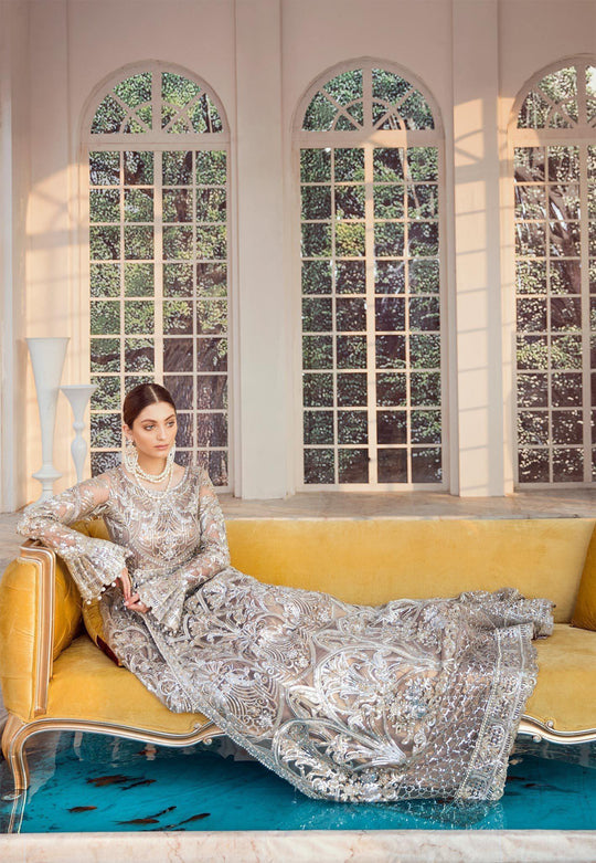 New Pearl Golden Heavily Embellished Pakistani Pishwas Wedding Wear