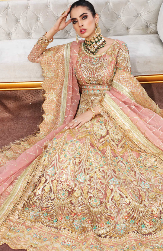 New Pink Pakistani Multi Colored Heavily Embellished Pishwas Wedding Dress 2023