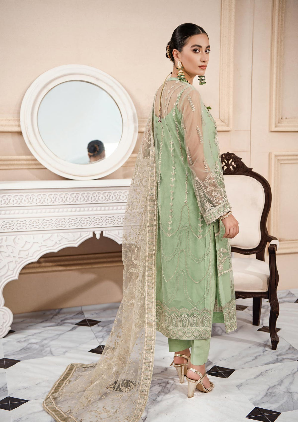 Pistachio Pakistani Salwar Suit Dupatta Salwar Kameez Nameera by Farooq